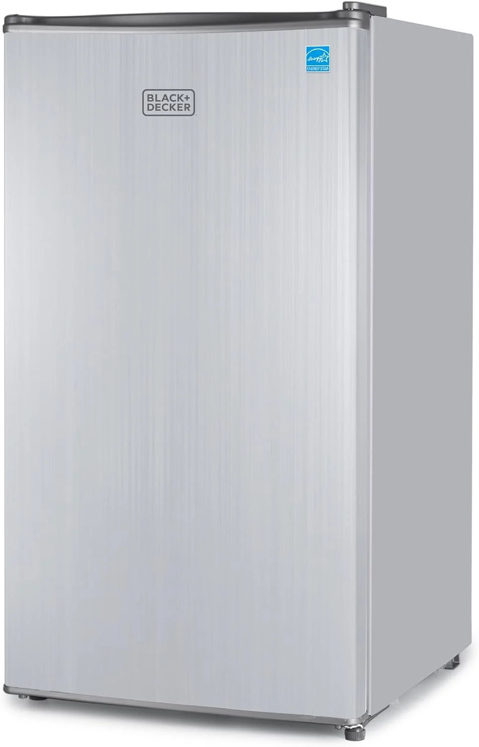 BLACK+DECKER 3.2 Cu. Ft. Compact Refrigerator, ENERGY STAR Small Refrigerator, Single Door Mini Fridge with Chiller Compartment, Personal Fridge for Home or Dorm Room, BCRK32V, Stainless Look