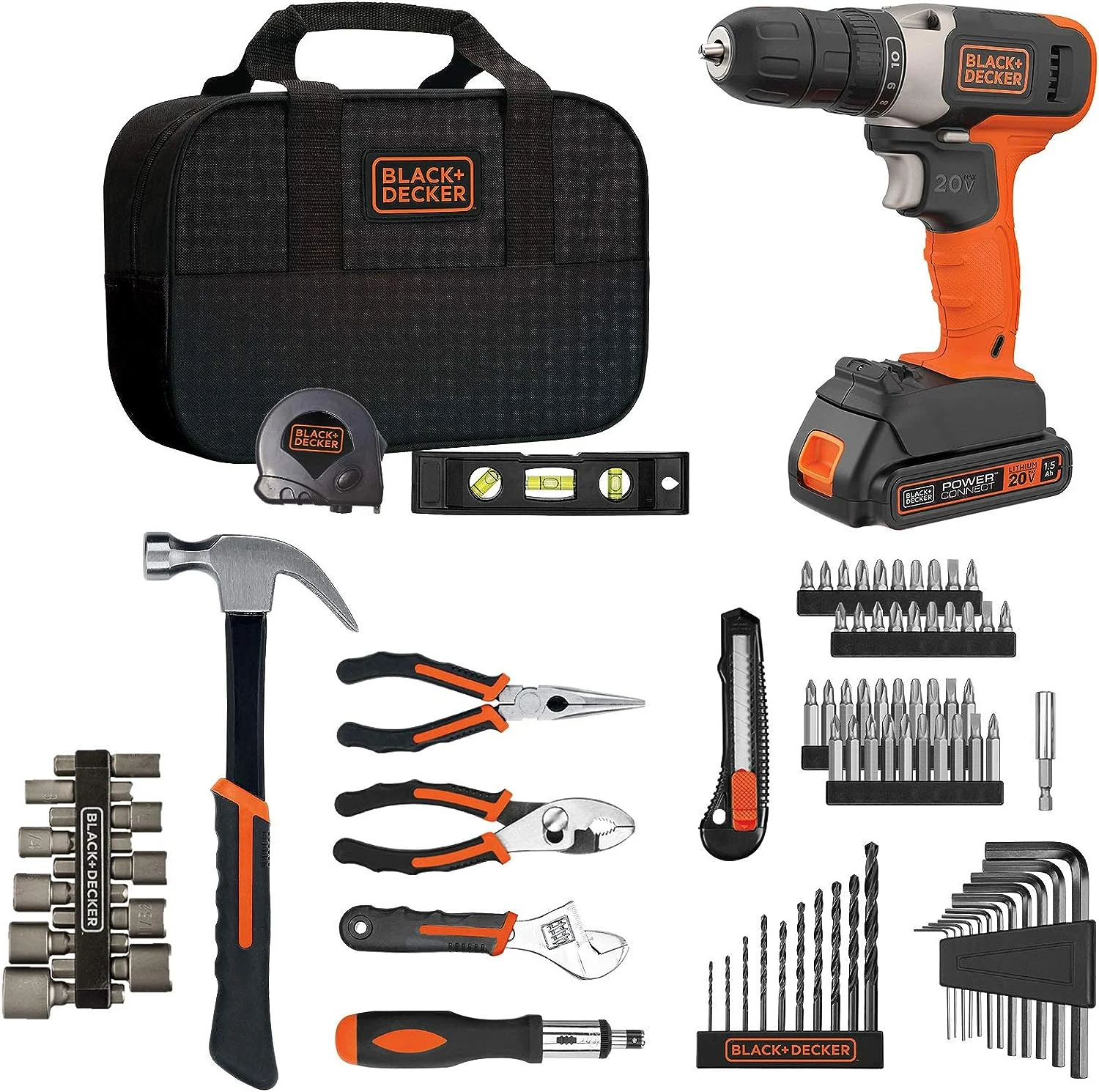 BLACK+DECKER Home Tool Kit with 20V MAX Drill/Driver, 83-Piece (BDPK70284C1AEV)