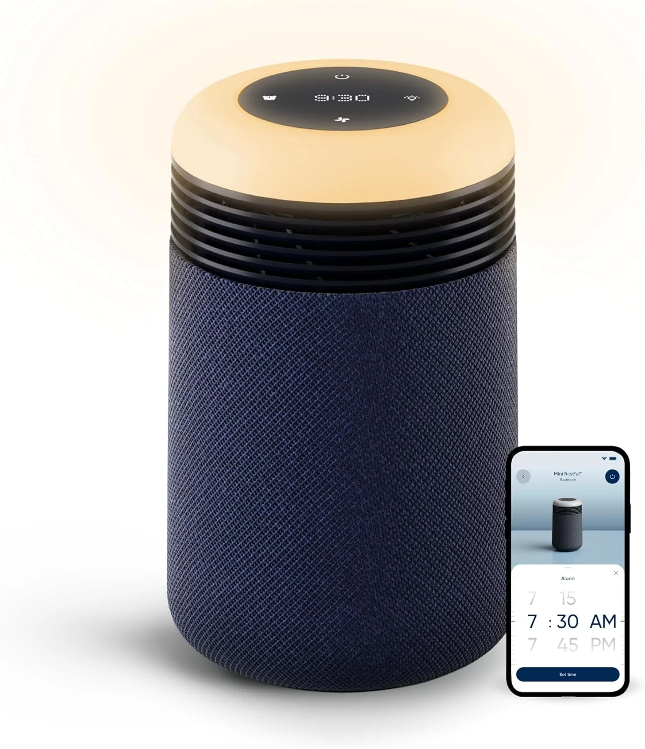 BLUEAIR Purifier for Bedroom – Mini Restful – Sunrise Clock with HEPASilent Filtration and Wake Up Light – Cleans Air and Supports Circadian Rhythm – USB-C and App Connectivity, Blue