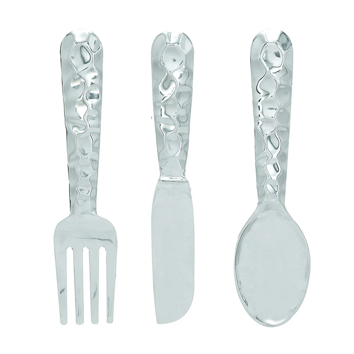 Benzara Artistic Cutlery Wall Decor In Metal, Set of 3, Silver