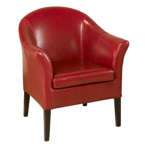 Benzara Leatherette Club Chair with Curved Backrest and Flared Armrest, Red