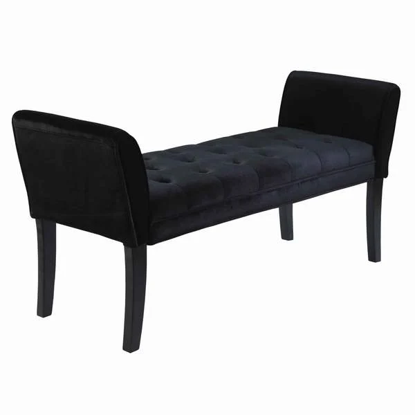 Benzara Fabric Button Tufted Padded Bench with Flared Cushioned Armrests, Black