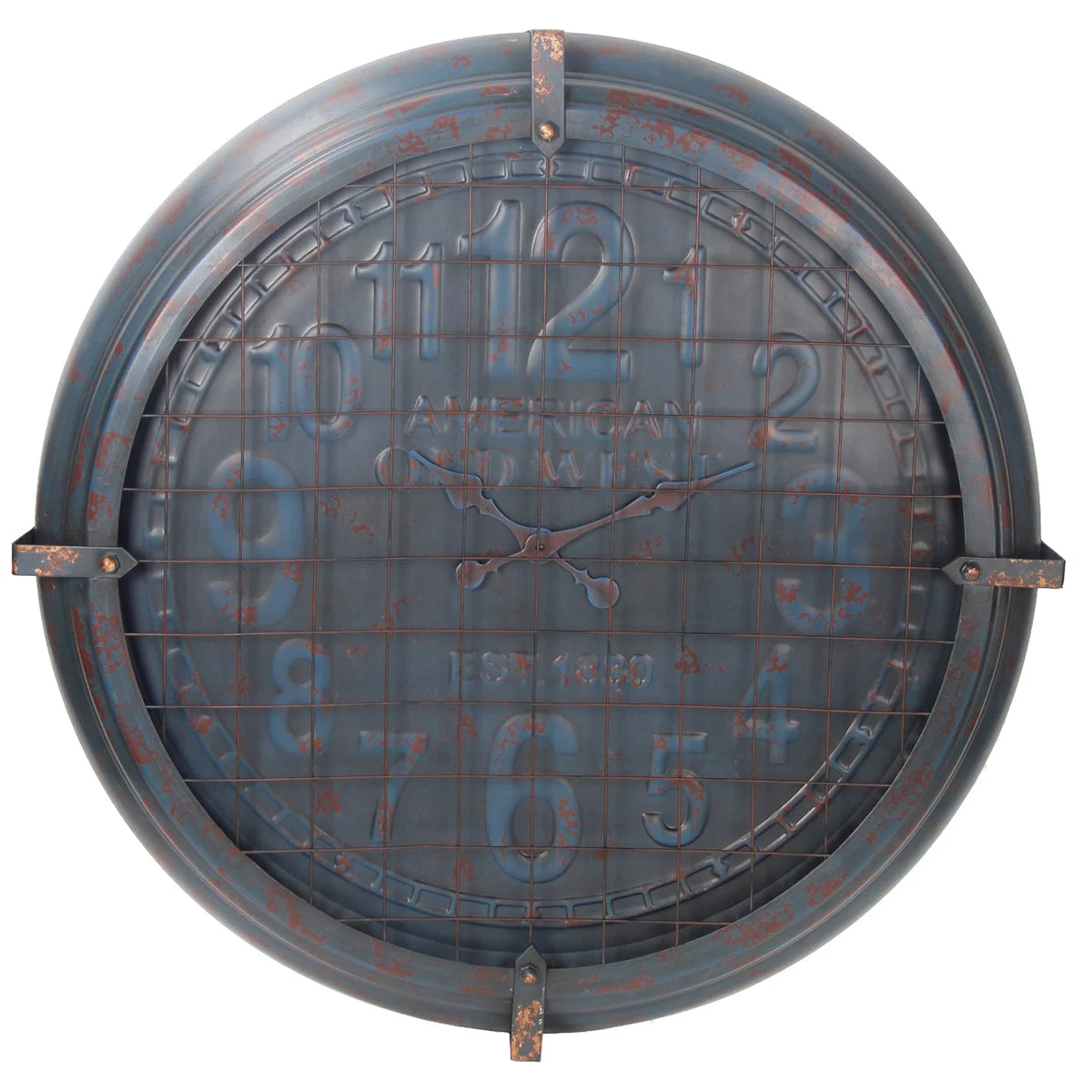 Benzara Round Metal Wall Clock with Mesh Overlay and Roman Numerals, Blue
