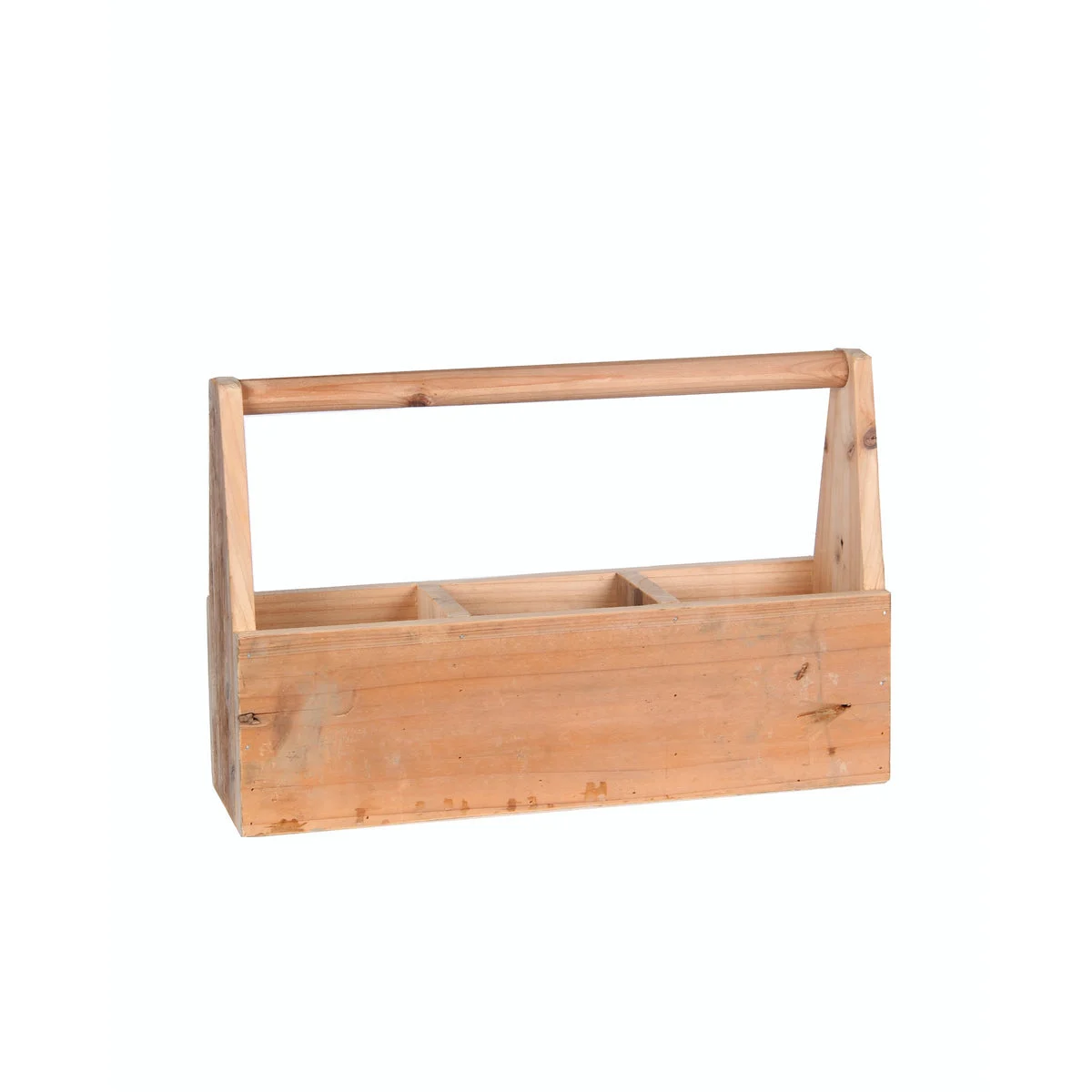 Benzara Wooden Toolbox with 3 Compartments and Handle, Brown