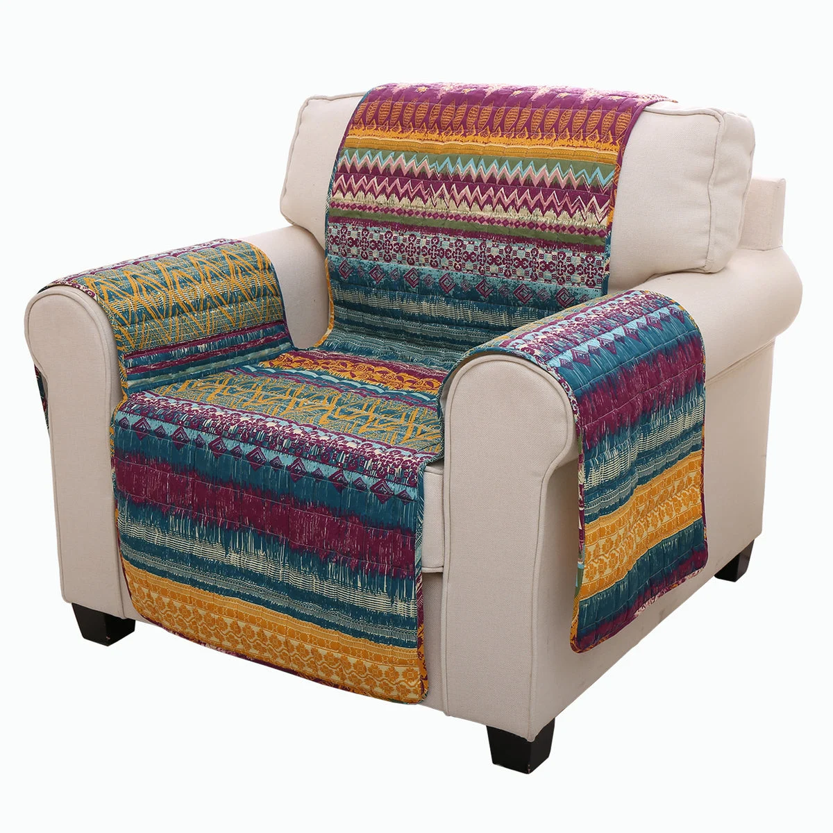 Benzara BM116971 Polyester Arm Chair Protector with Tribal Print, Multicolor