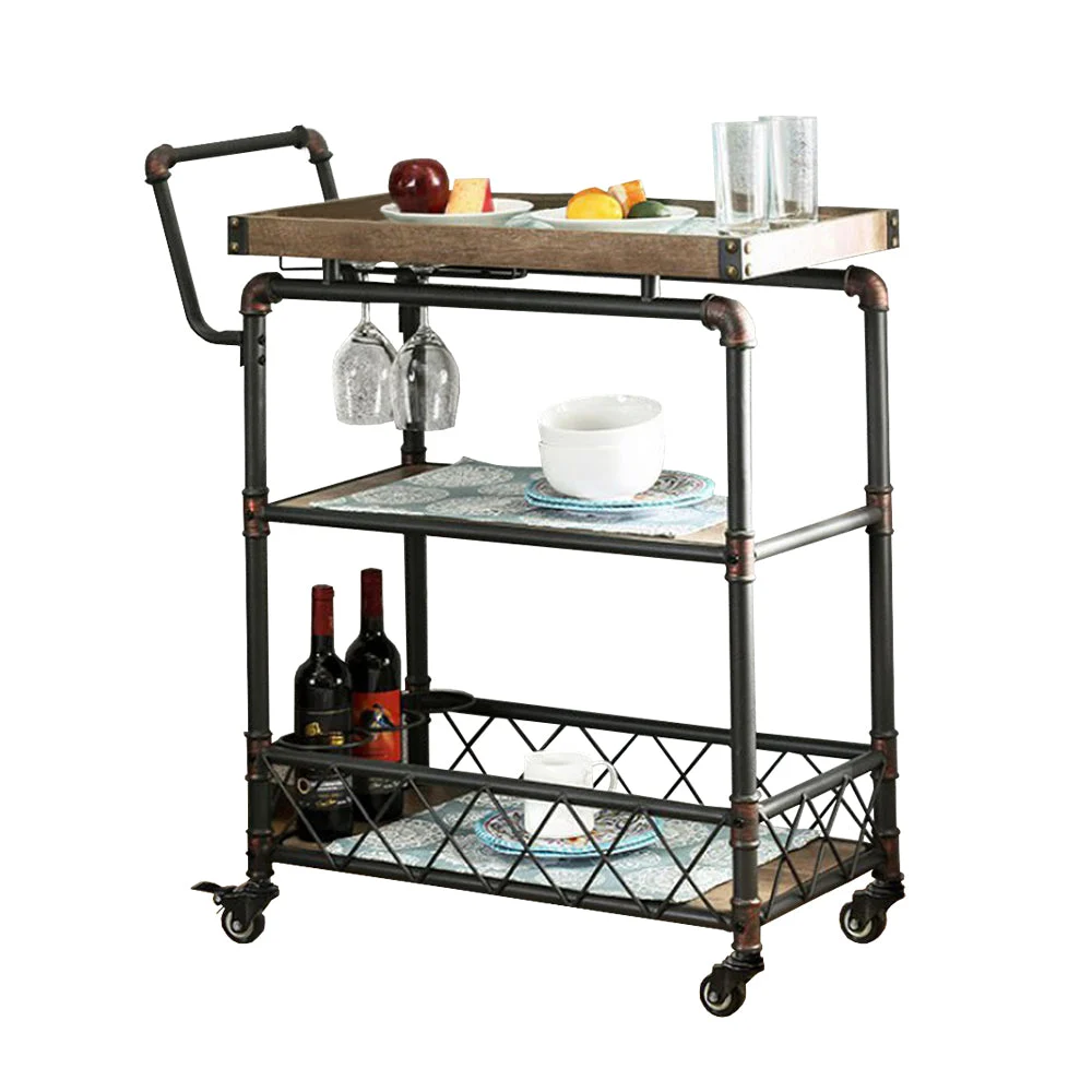 Benzara Keervan Industrial Wine Cabinet With Foldable Table, Antique Black