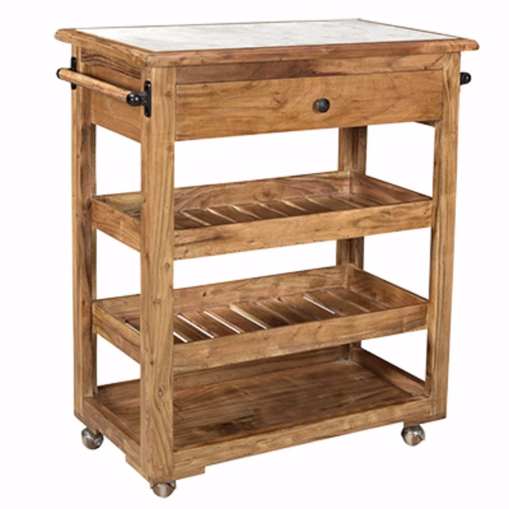 Benzara Spacious and Sturdy Kitchen Island With Marble Top, Brown