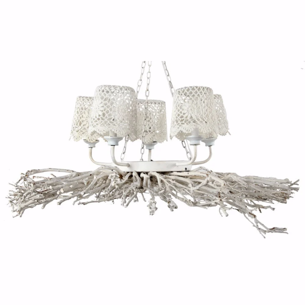 Benzara Appealing 5 Light Shaded Chandelier, White