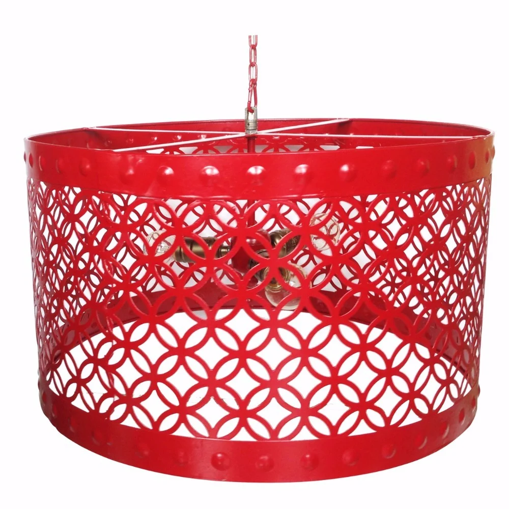 Benzara Beautiful Circular Cutout Metal Chandelier, Red