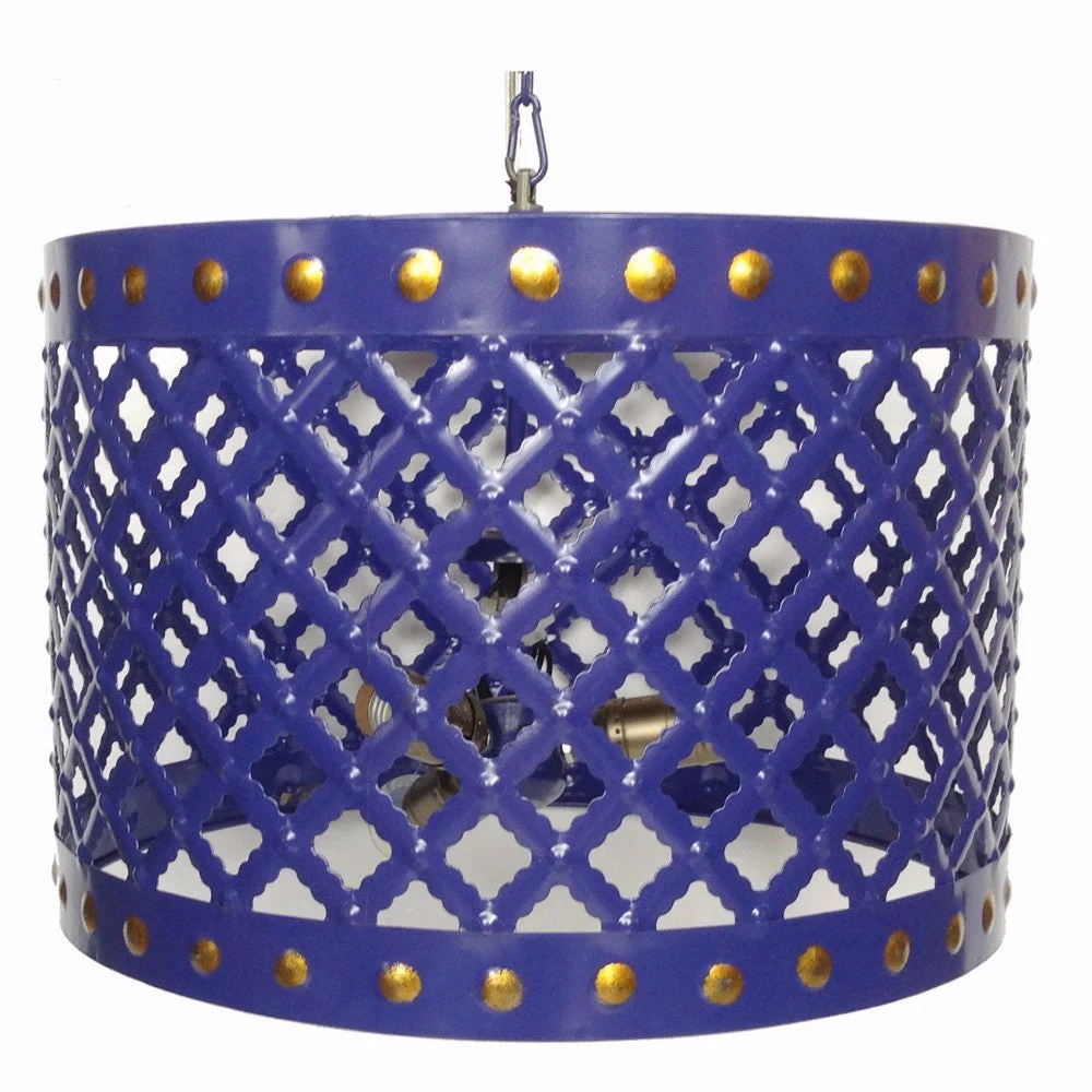 Benzara Diamond Cutout Patterned Metal Chandelier, Blue