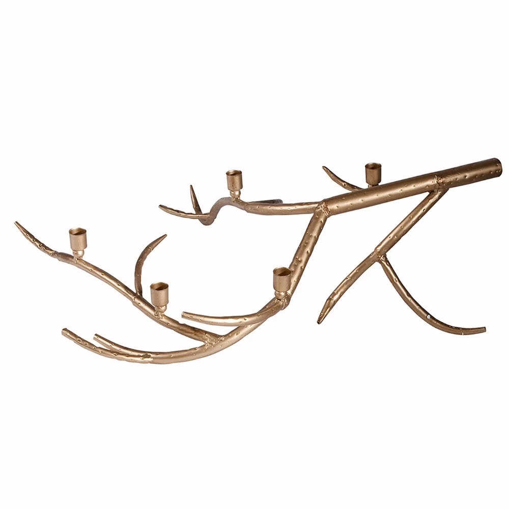 Benzara Striking Tree Branch Metal Candle Holder, Gold