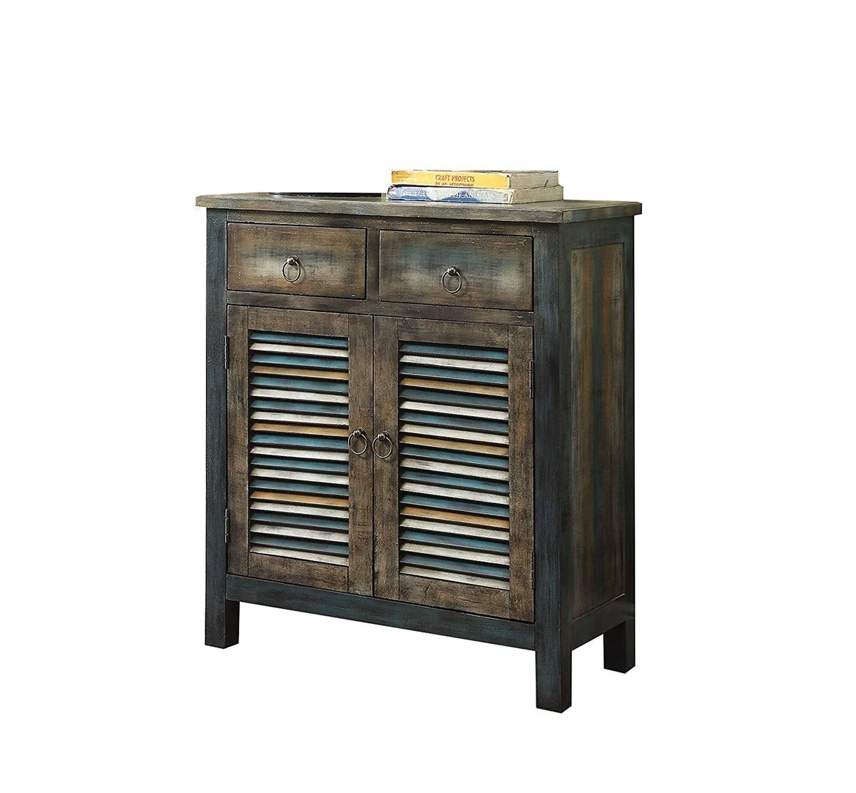 Benzara Glancio Commodious Console Table, Antique Oak & Teal Blue