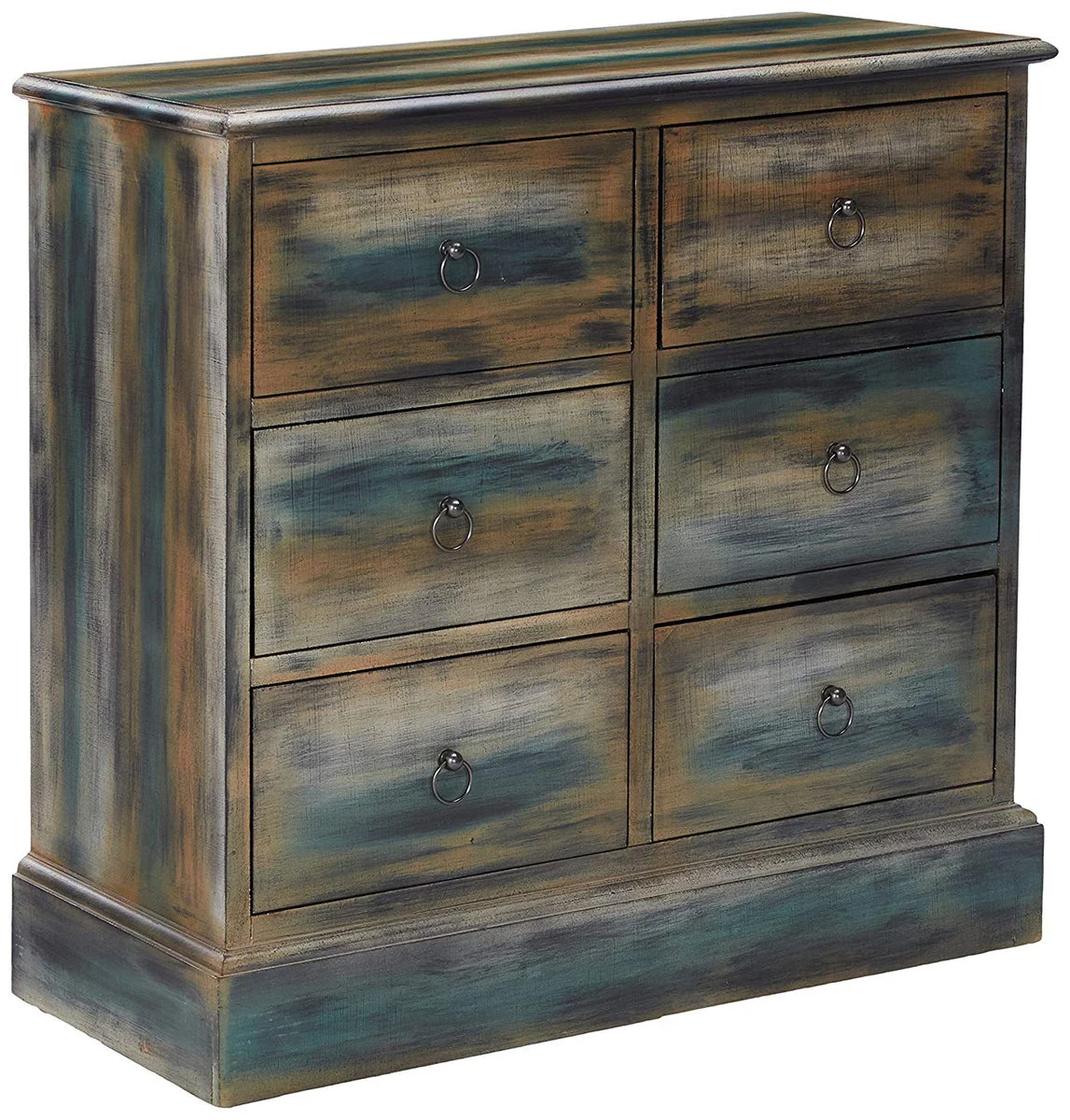 Benzara Glancio Spacious Console Table, Antique Oak & Teal Blue