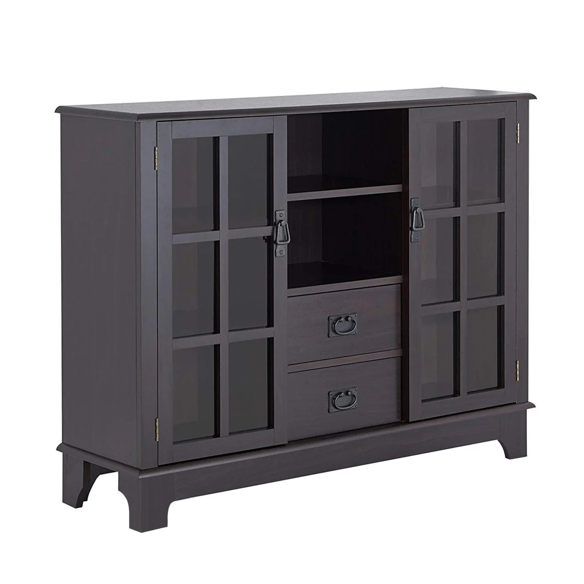 Benzara 2 Glass Door Wooden Console Table with 2 Drawers, Espresso Brown