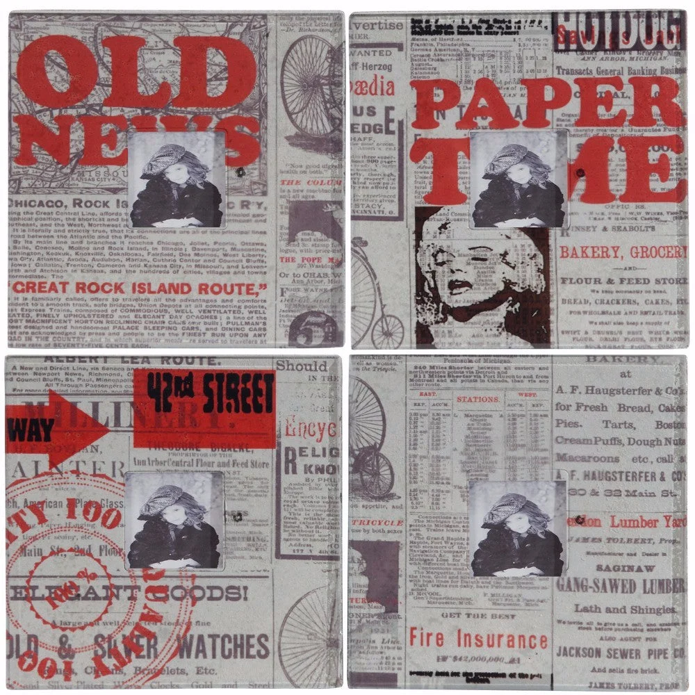 Benzara Intriguing Newspaper Style Photo Frames, Multicolor, Set of 4