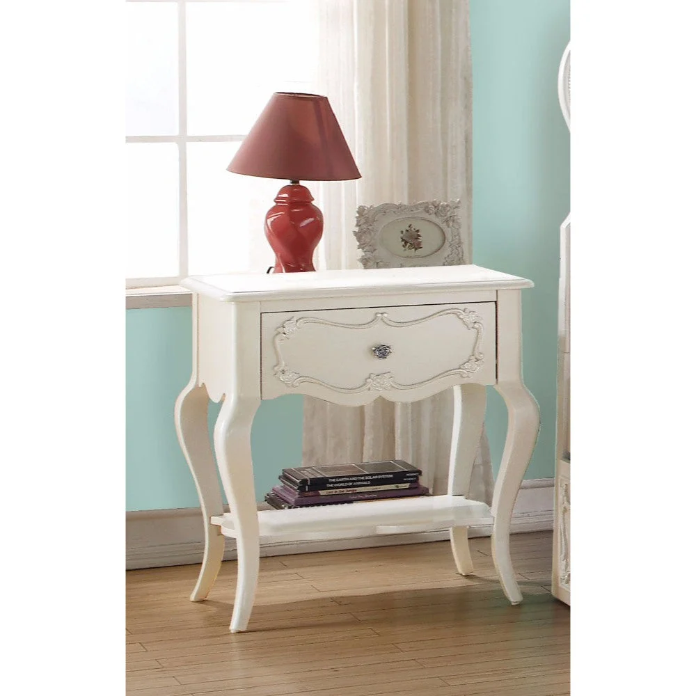 Benzara Wooden Nightstand with 1 Drawer and Open Bottom Shelf, White
