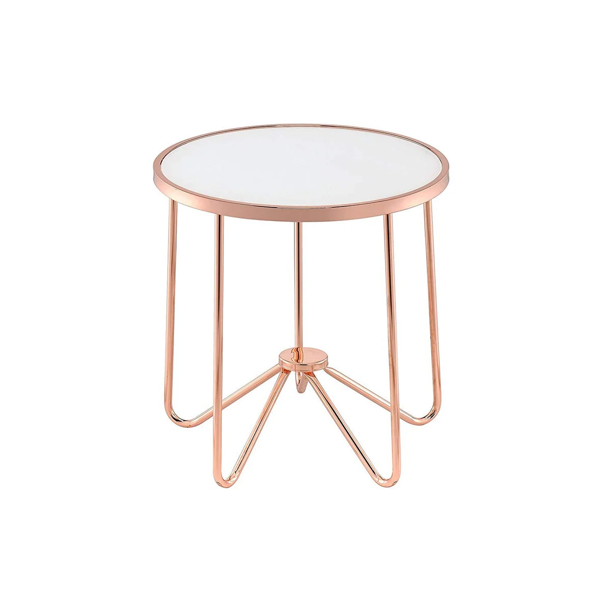 Benzara Frosted Glass Top End Table with Metal Tubular Base, Gold and White
