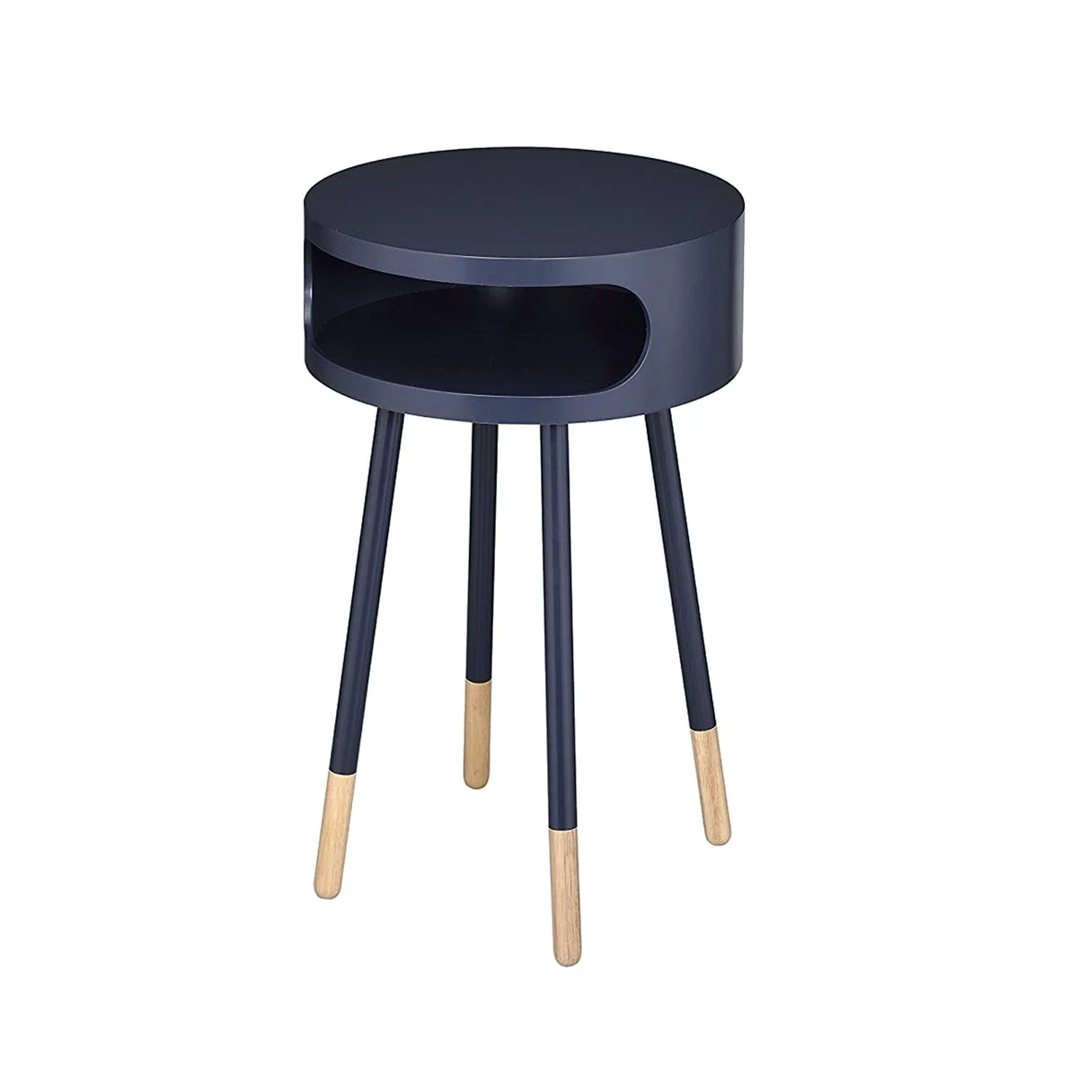 Benzara Wooden Round End Table with Open Storage Compartment, Blue