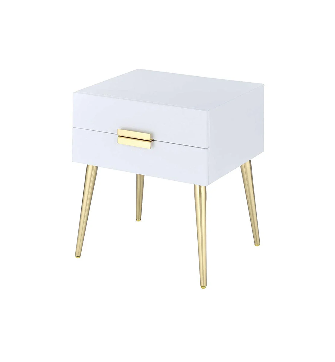 Benzara Denvor Square End Table with Drawers, White & Gold