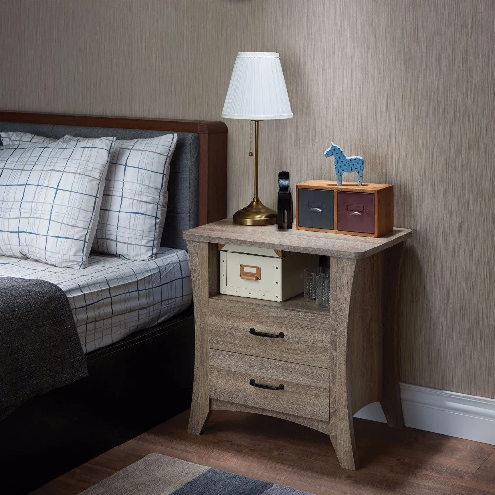 Benzara Contemporary Style 2 Drawers Wood Nightstand by Colt, Brown