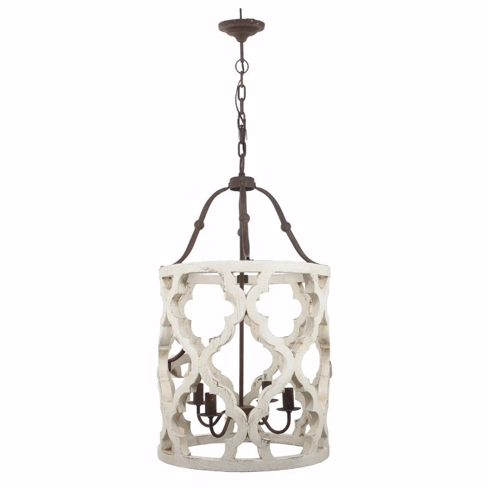 Benzara Joliette 4 Light Wood Chandelier, White