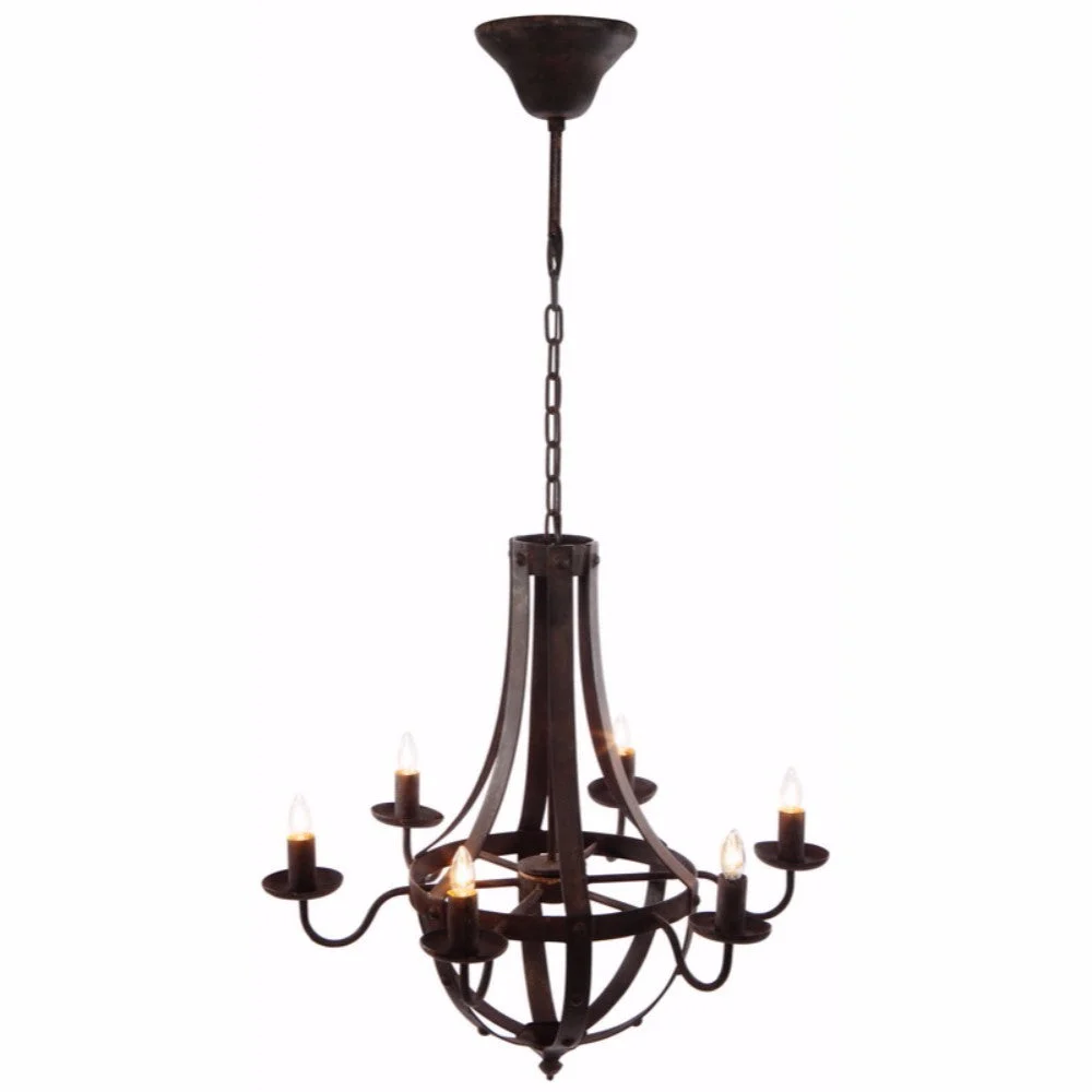 Benzara 6 Light Candelabra Iron Chandelier, Brown