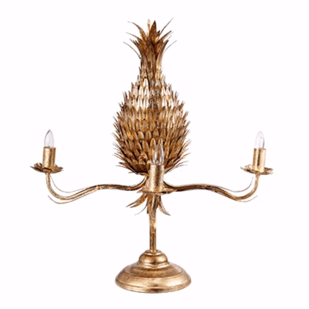 Benzara Contemporary Style Iron Pineapple Table Lamp, Gold