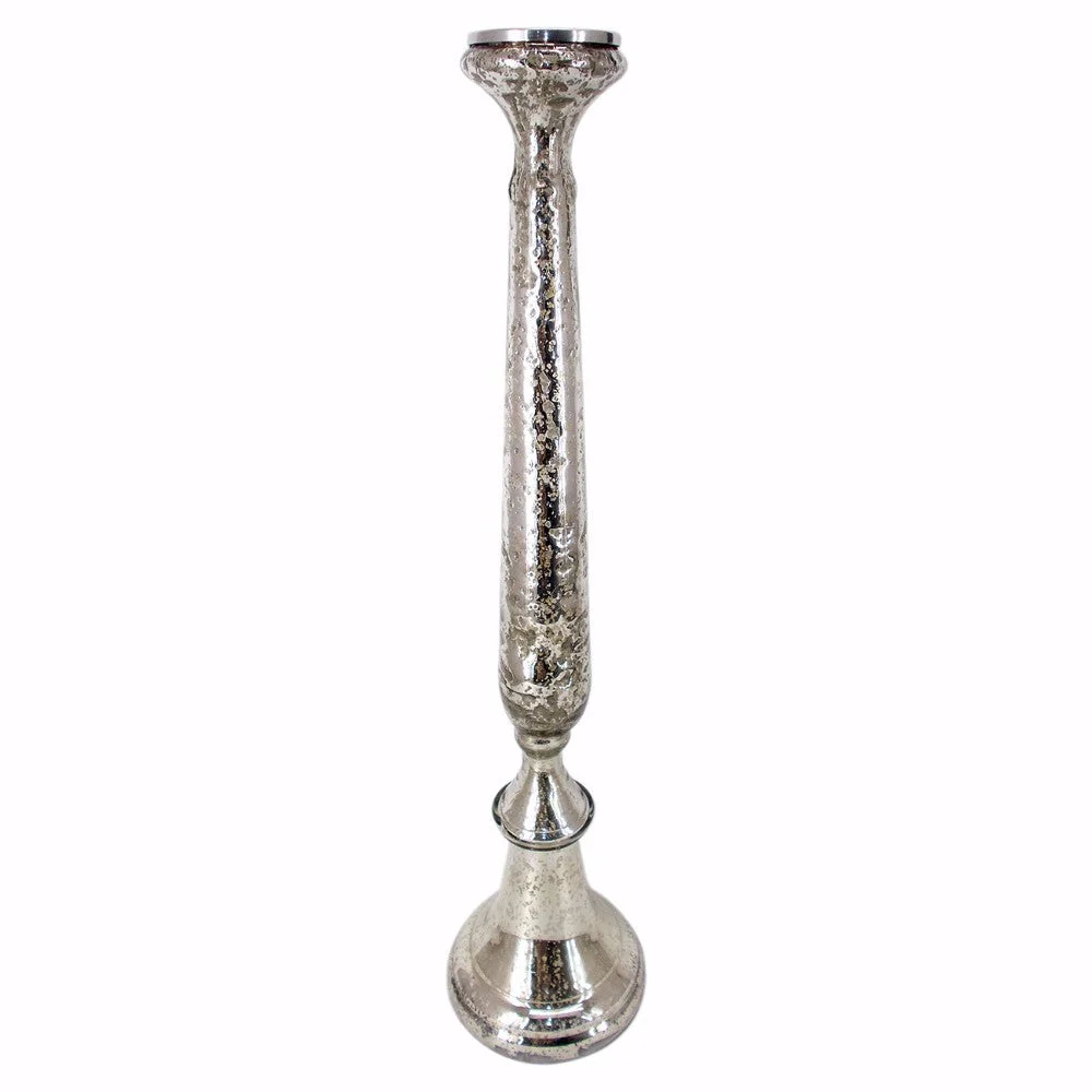 Benzara Elegantly Charmed Glass Candlestick Holder, Silver
