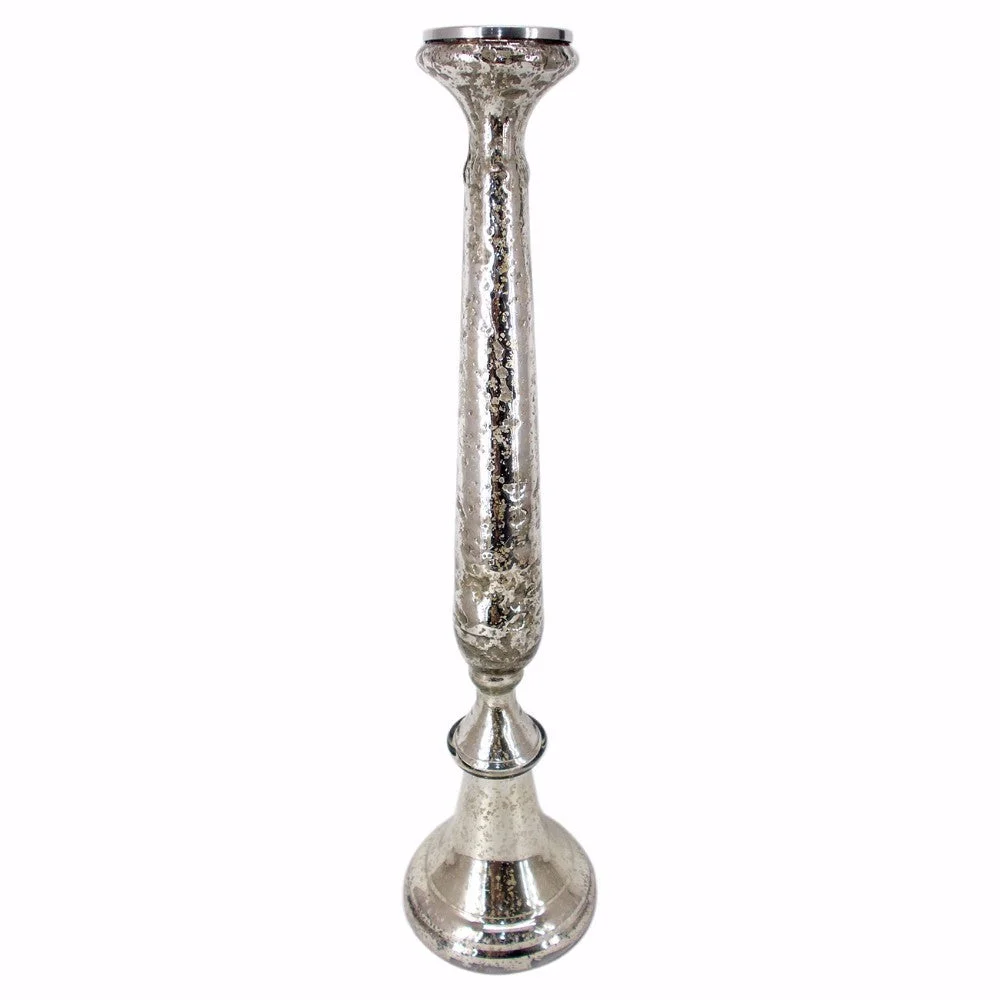 Benzara Captivating Mercury Glass Candlestick Holder, Silver