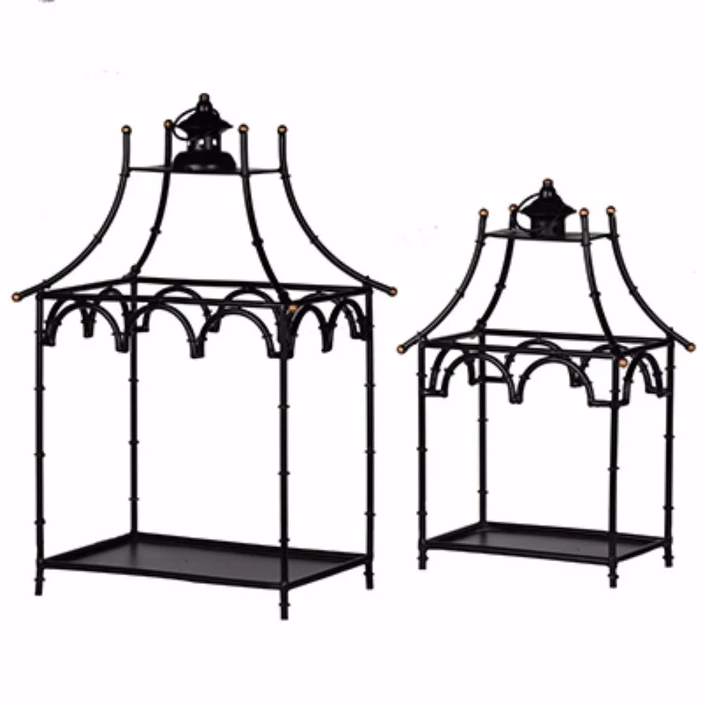 Benzara Hand Crafted Metal Frame Candle Lantern, Set of 2, Black