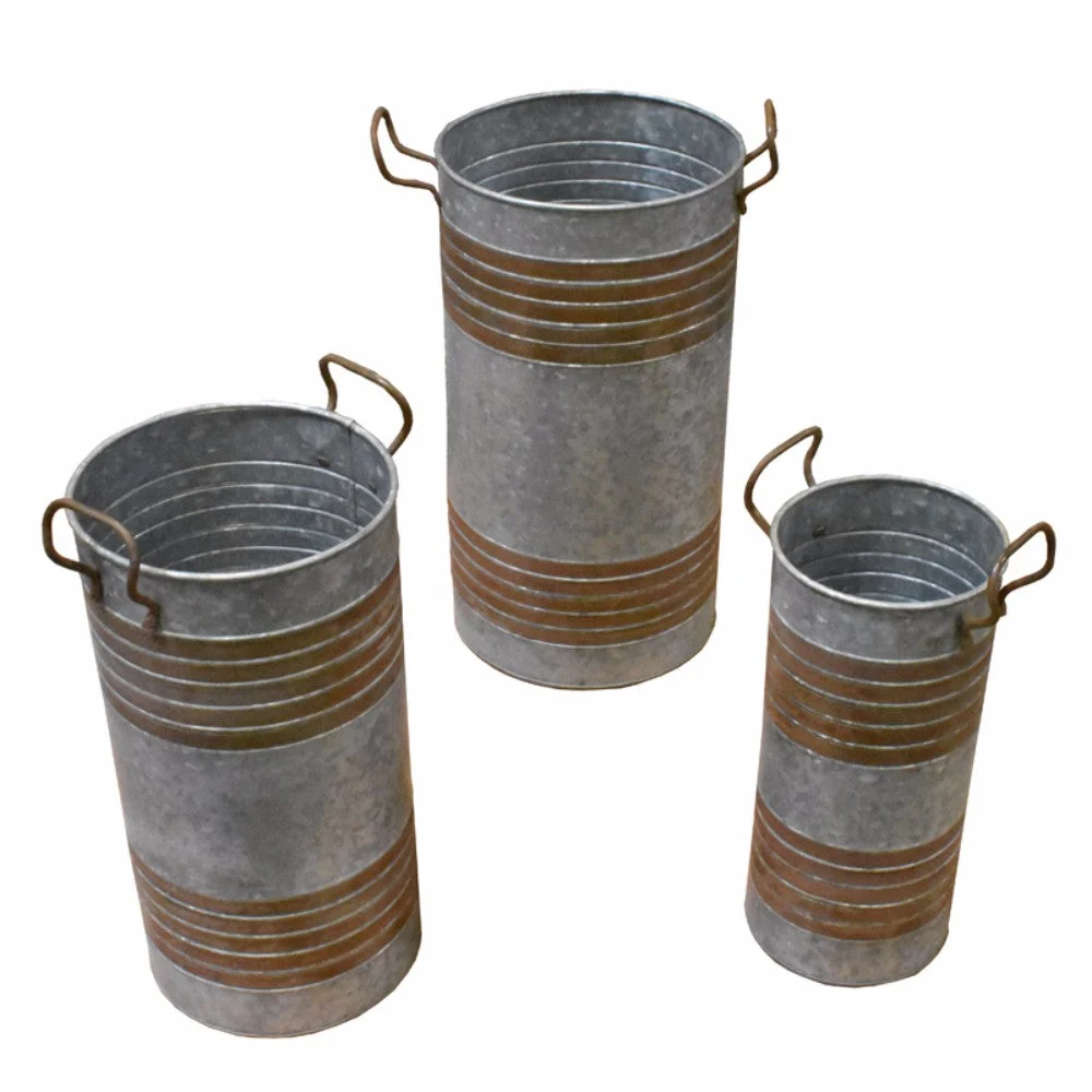 Benzara Metal Umbrella Stand With Handle, Gray, Set of 3