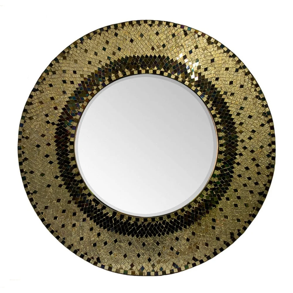 Benzara Decorative Round Mosaic Patterned Mirror, Multicolor