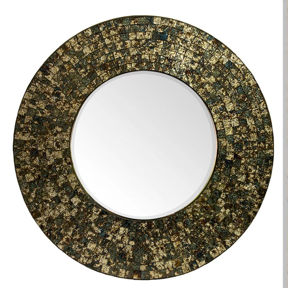 Benzara Antique Round Mosaic Patterned Mirror, Multicolor