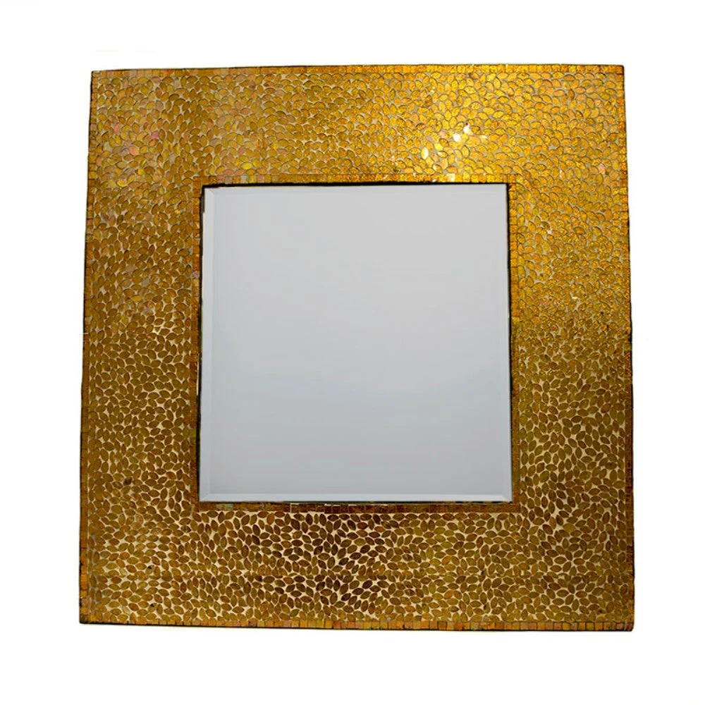 Benzara Enchanting Square Mosaic Patented Mirror, Gold