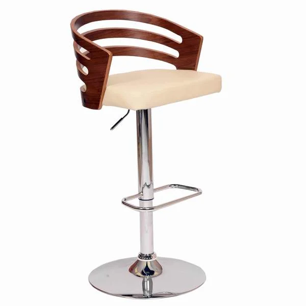 Benzara Open Wooden Back Faux Leather Barstool with Pedestal Base, Cream and Brown