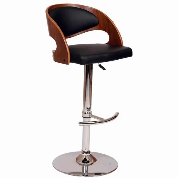 Benzara Wooden Open Back Barstool with Adjustable Pedestal Base, Black and Brown