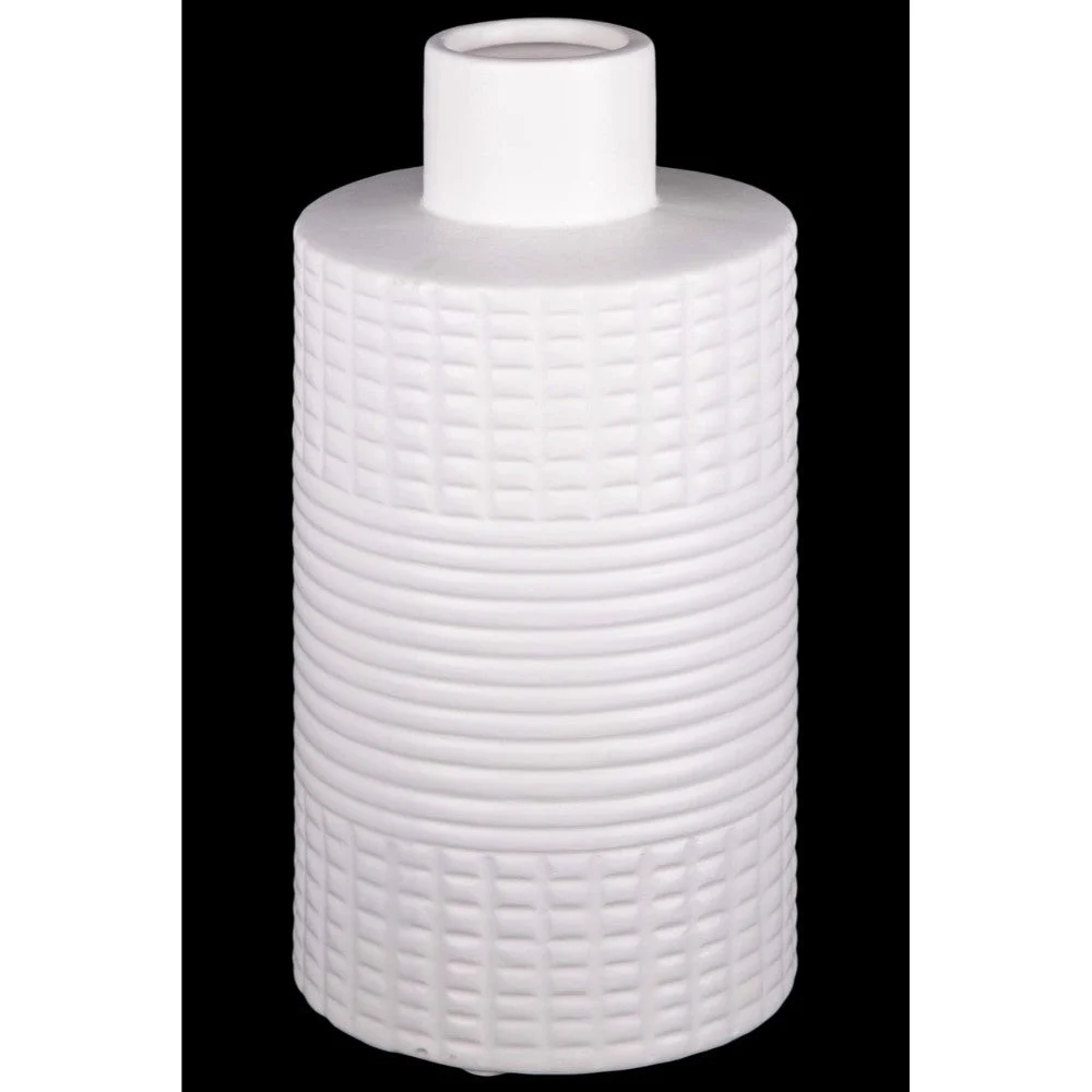 Benzara Ceramic Vase in Cylindrical Shape, White