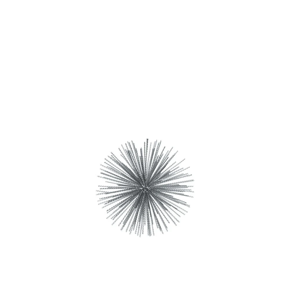 Benzara Ornamental Metal Sea Urchin Sculpture on Stand, Small, Silver