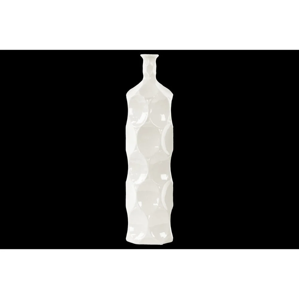 Benzara Contemporary Ceramic Bottle Vase with Dimpled Sides, Large, White