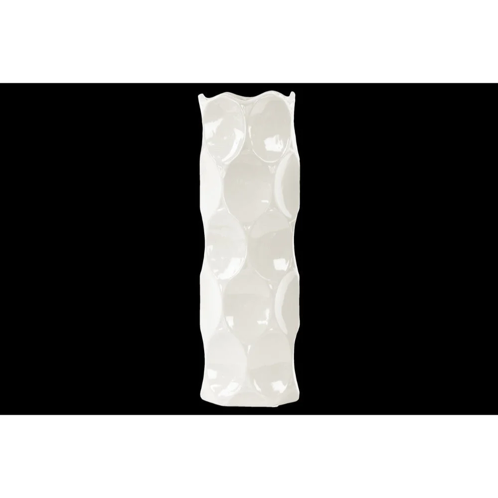 Benzara Ceramic Vase with Dimpled Sides, Large, White
