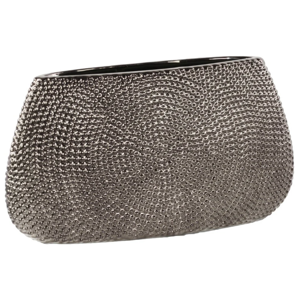 Benzara Ceramic Elliptical Vase with Pimpled Pattern, Large, Silver
