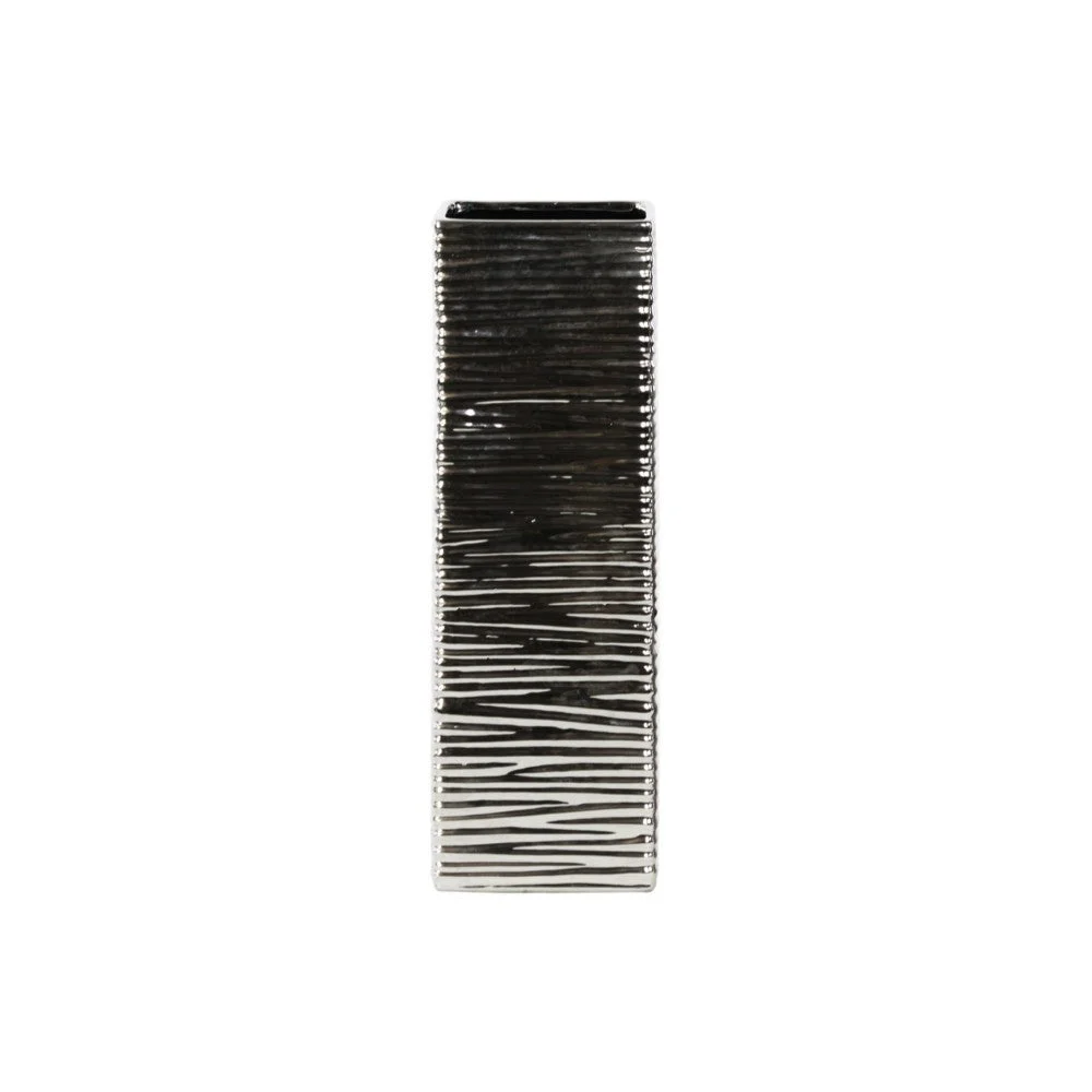 Benzara Rippled Pattern Ceramic Vase, Large, Silver
