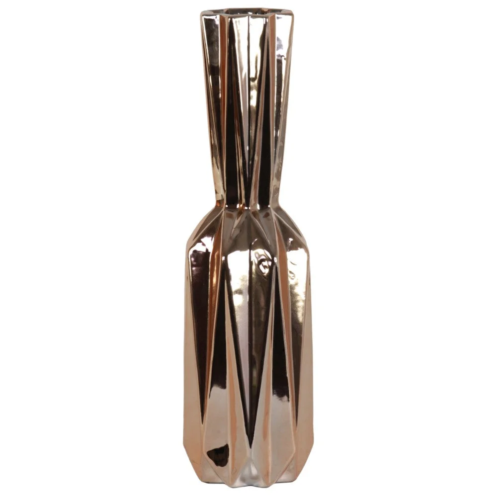 Benzara Ceramic Patterned Bottle Vase with 3D Appeal, Large, Rose Gold
