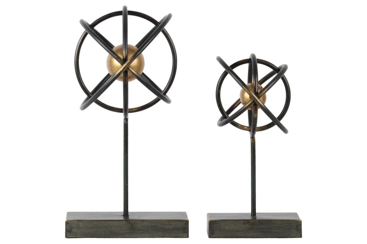 Benzara Metal Atom Table Top Sculpture on Rectangular Stand, Set of 2, Black