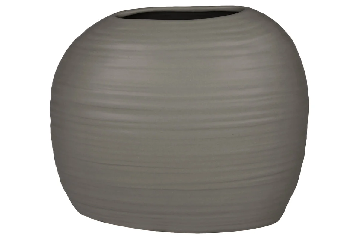 Benzara Ceramic Short Irregular Vase With Combed Design, Gray