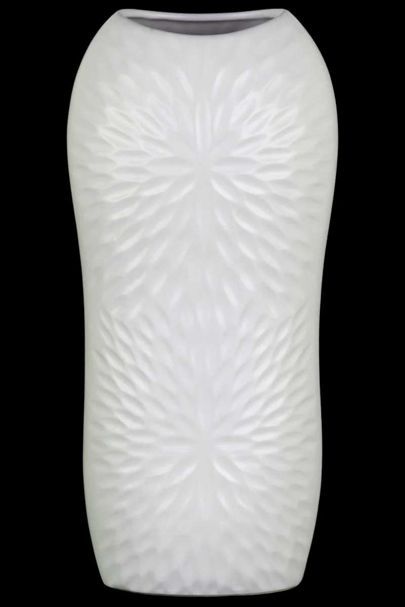 Benzara Ceramic Tall Engraved Leaf Design Half Circle Vase, Large, White