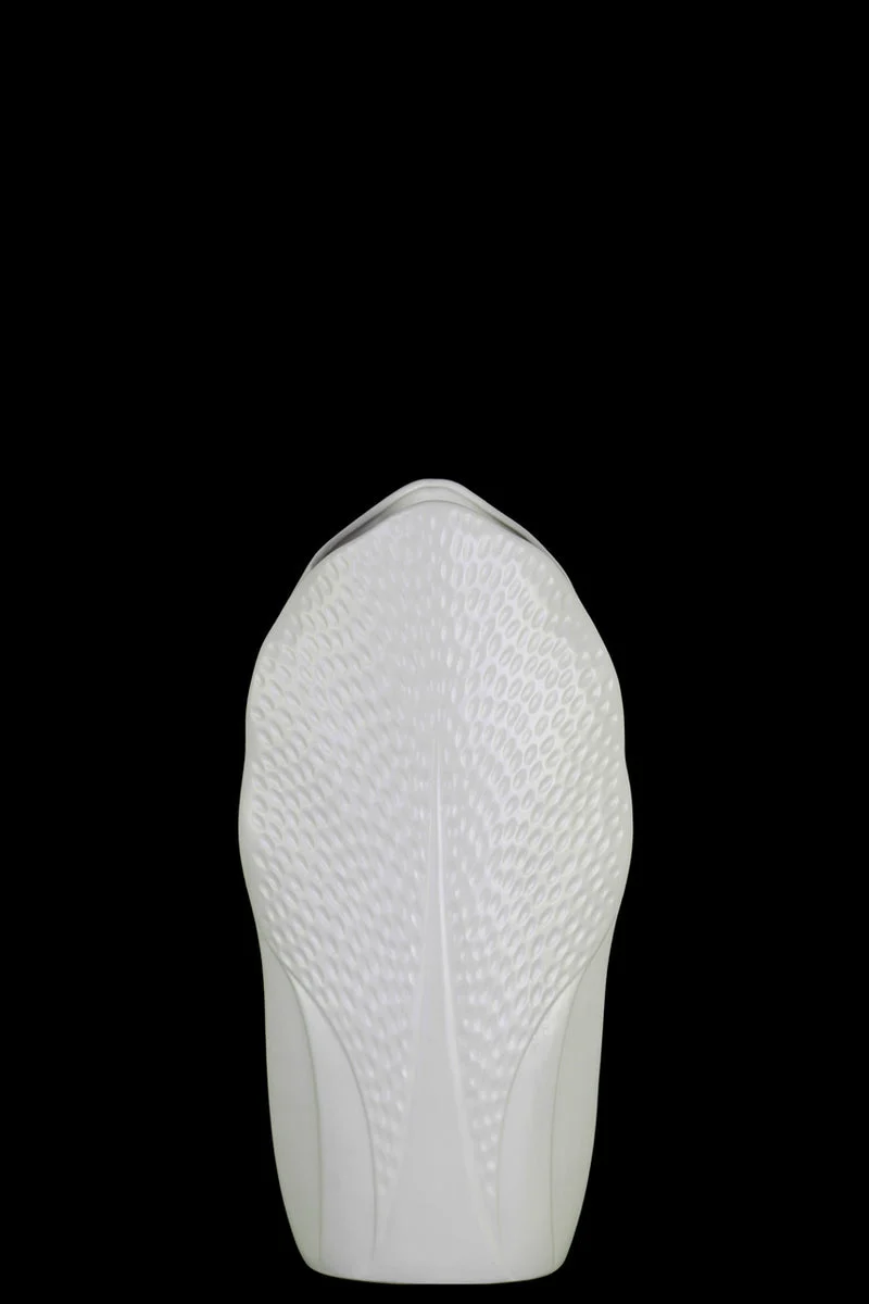 Benzara Ceramic Pyramidal Vase With Engraved Circle Design, Small, White