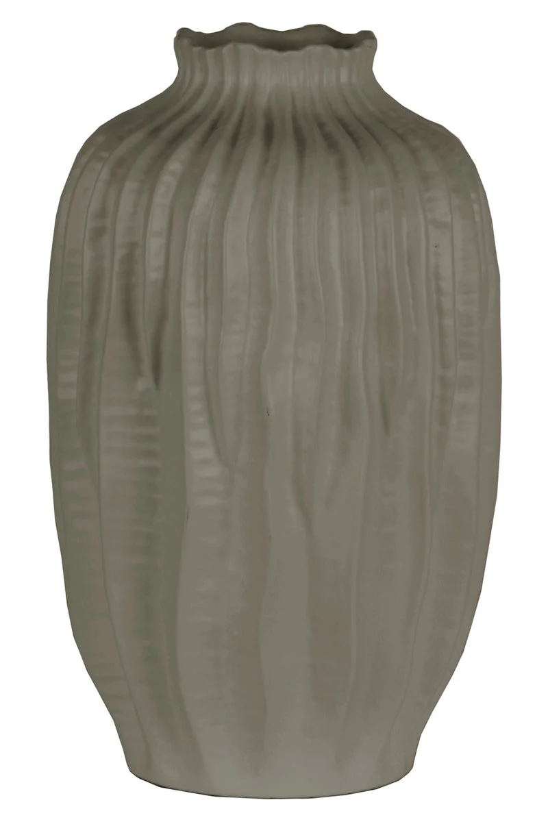 Benzara Ceramic Short Neck Round Patterned Vase With Wave Design, Large, Gray