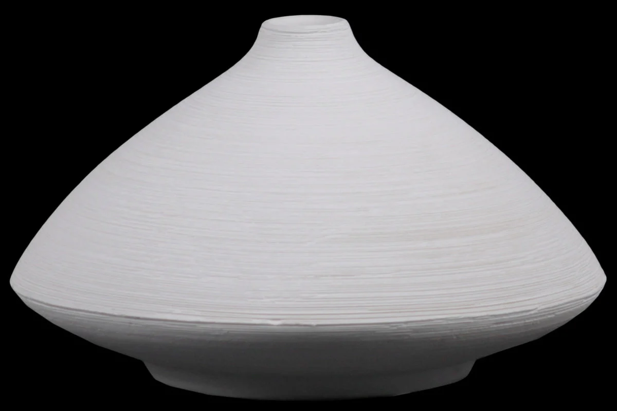 Benzara Ceramic Short Flared Belly Vase with Small Mouth And Tapered Bottom, Large, White