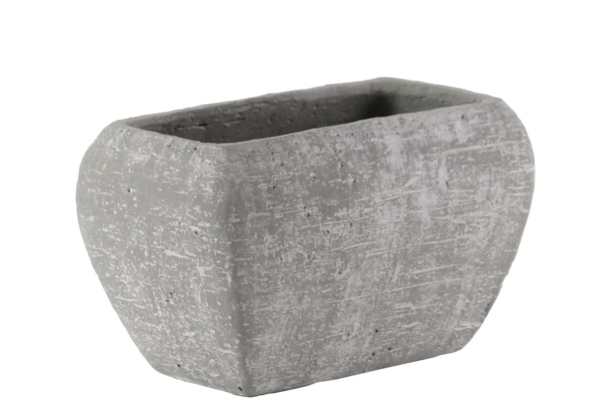 Benzara Cement Recessed Lip Rectangular Pot with Tapered Bottom, Small, Light Gray
